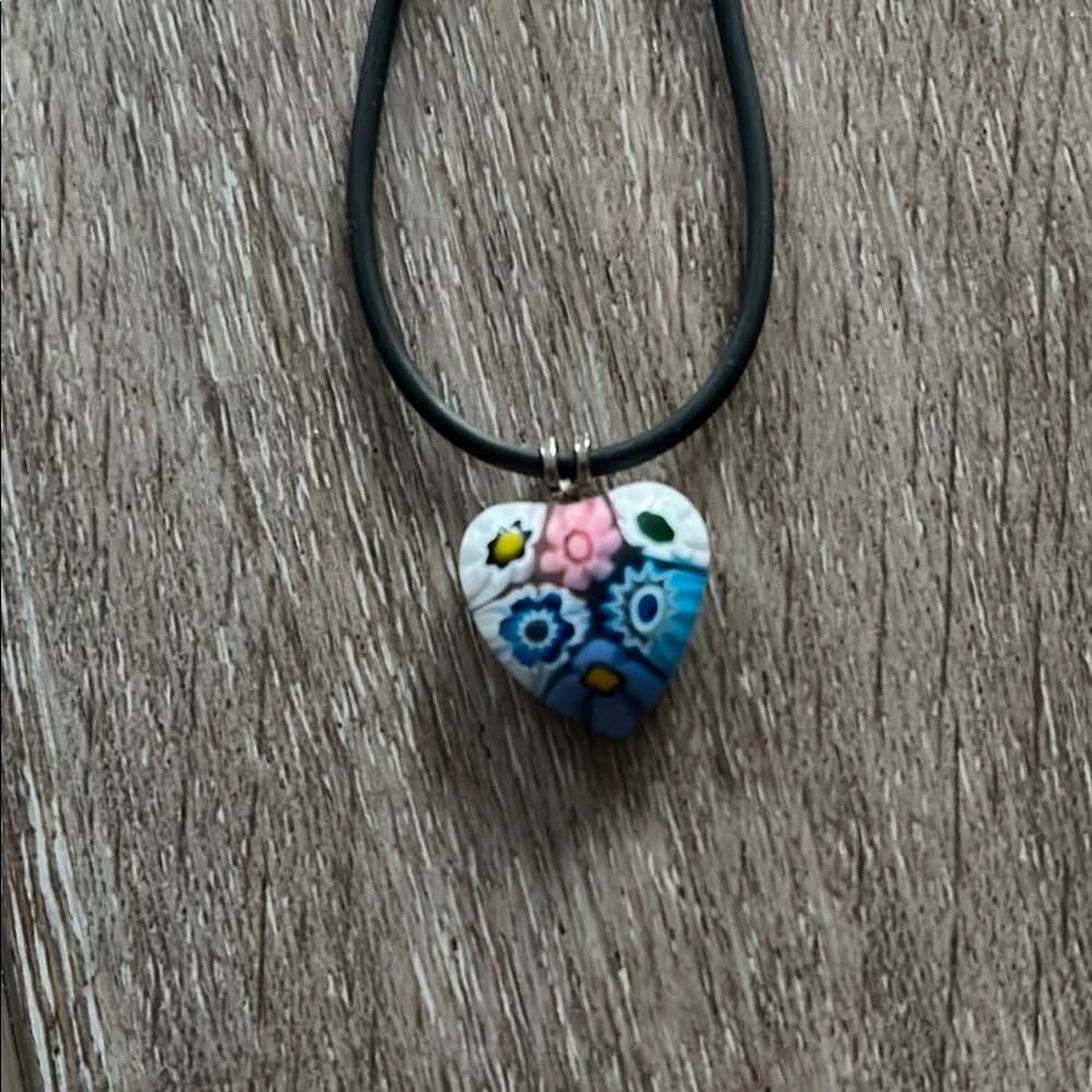 Heart Pendant Necklace with Floral Design from Venice Italy